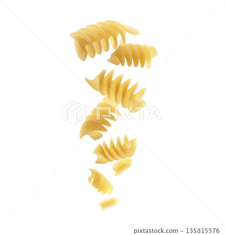 Italian pasta levitating on a white background Italian pasta levitating on a white background 135815576