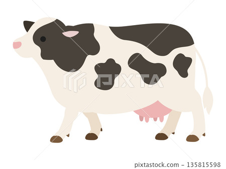 Cute vector illustration of a cow walking leisurely sideways 135815598