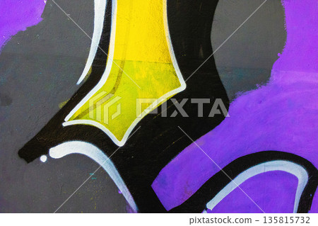 Abstract Graffiti Art with Yellow, Purple, Black, White Shapes in Modern Urban Style Abstract Graffiti Art with Yellow, Purple, Black, White Shapes in Modern Urban Style 135815732