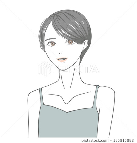 A smiling woman (black hair) wearing a camisole 135815898