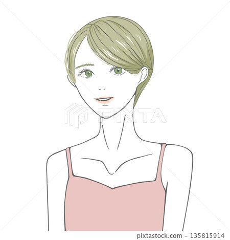 A smiling woman (blonde) wearing a camisole A smiling woman (blonde) wearing a camisole 135815914