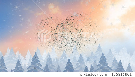 Image of snow falling over winter scenery background Image of snow falling over winter scenery background 135815961