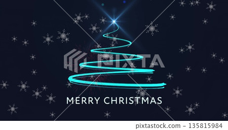 Image of christmas tree decoration over stars falling on black background 135815984