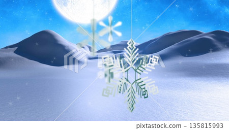 Image of paper snowflakes over snow falling Image of paper snowflakes over snow falling 135815993