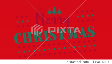 Merry Christmas text image with trees and dots on red background Merry Christmas text image with trees and dots on red background 135816004
