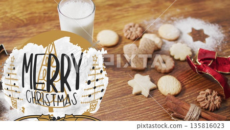 Image of merry christmas text over cookies 135816023