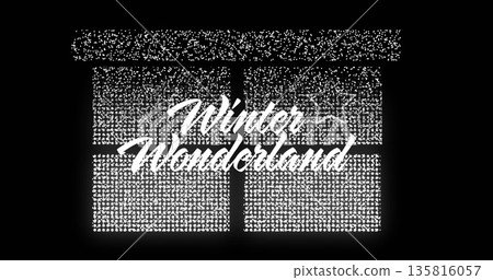 Image of winter wonderland text over present with light spots on black background Image of winter wonderland text over present with light spots on black background 135816057