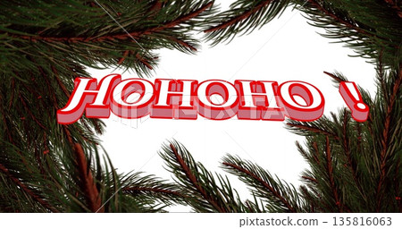 Image of hohoho text and fir trees on white background Image of hohoho text and fir trees on white background 135816063