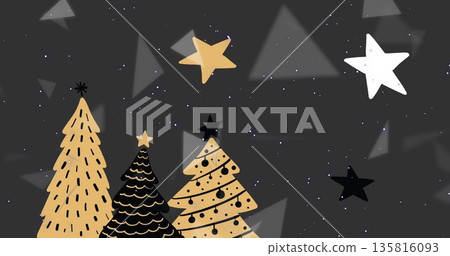 Image of christmas trees and stars on black background Image of christmas trees and stars on black background 135816093