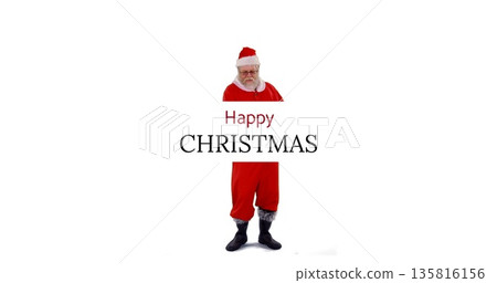 Santa Claus in festive outfit spreading holiday cheer with Happy Christmas message Santa Claus in festive outfit spreading holiday cheer with Happy Christmas message 135816156