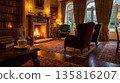 Relaxing reception room with a fireplace 135816207