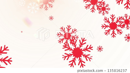 Image of snowflakes falling over pink background 135816237