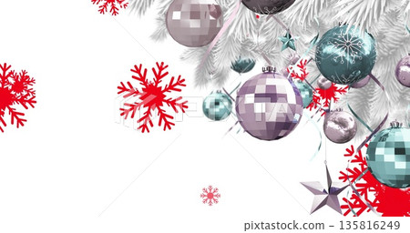 Image of christmas baubles decorations on christmas tree Image of christmas baubles decorations on christmas tree 135816249