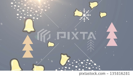 Image of bells falling over christmas decorations Image of bells falling over christmas decorations 135816281