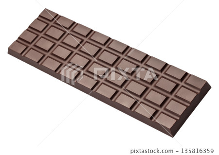 Dark chocolate bar isolated on white background, diagonal view Dark chocolate bar isolated on white background, diagonal view 135816359