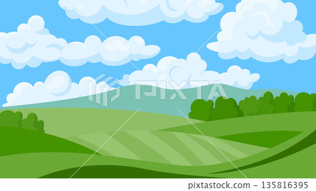 green landscape and cloudy sky 135816395