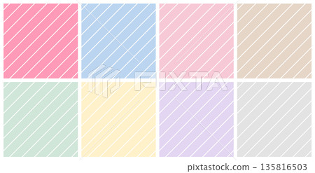 Seamless pattern set of diagonal stripes with thin white and colorful lines. Pastel colored diagonal stripe background image. 135816503