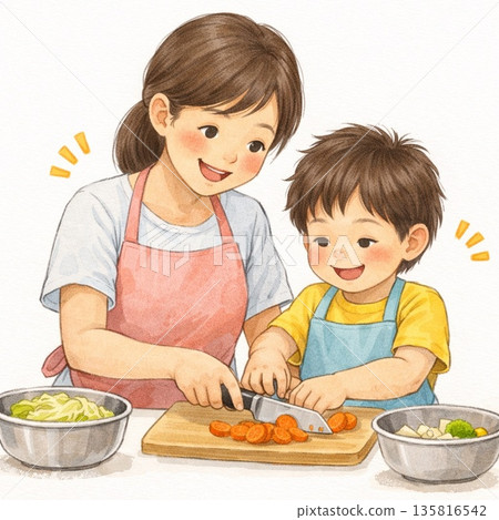 parent and child cooking 135816542