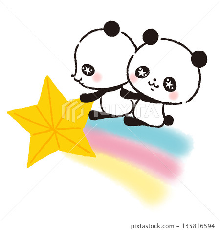 Twin pandas riding a shooting star (sparkling eyes) 135816594