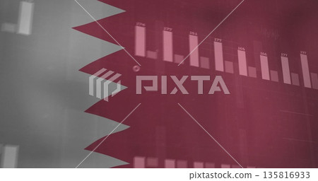 Displaying maroon flag with translucent bars in infographic, featuring labels and zigzag boundary 135816933
