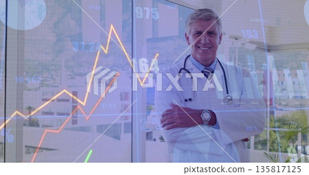 Analyzing charts physician wearing coat tie at clinic by glass wall with stethoscope, copy space Analyzing charts physician wearing coat tie at clinic by glass wall with stethoscope, copy space 135817125