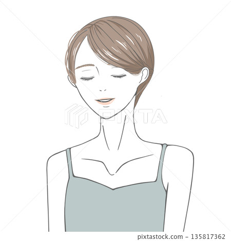 身穿吊帶背心、閉著眼睛的女子（棕色頭髮） 135817362