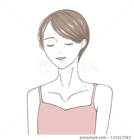 A woman wearing a camisole and closing her eyes (brown hair) 135817363