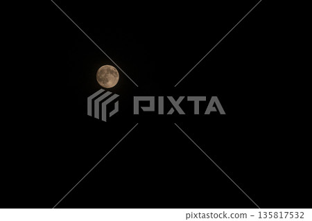 Minimal Full Moon Isolated in Black Night Sky 135817532