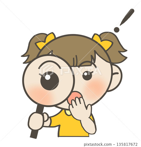 一個女孩用放大鏡發現了一些東西 135817672