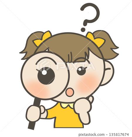拿著放大鏡的好奇女孩 135817674