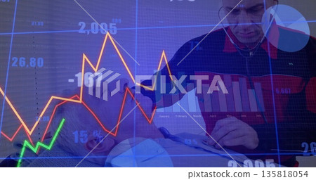 Caregiver in dark uniform examining patient on clinic table with stethoscope and data overlay Caregiver in dark uniform examining patient on clinic table with stethoscope and data overlay 135818054