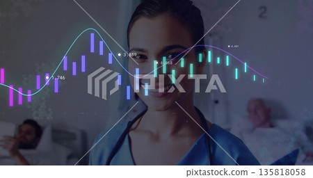 Smiling female nurse standing in shared patient room, with stethoscope smartphone clipboard charts Smiling female nurse standing in shared patient room, with stethoscope smartphone clipboard charts 135818058