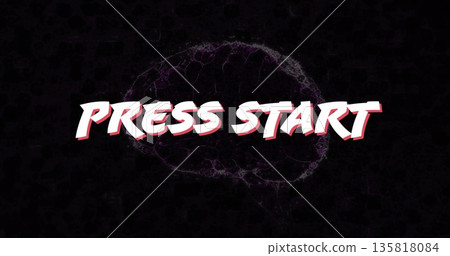 Displaying bold PRESS START text on digital interface, with purple brain network illustration 135818084