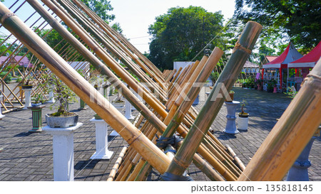 Close Up of Bamboo Poles Construction at Bonsai Art Exhibition 135818145
