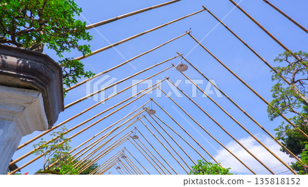 Artistic Bamboo Framework for Outdoor Event with Potted Bonsai Artistic Bamboo Framework for Outdoor Event with Potted Bonsai 135818152