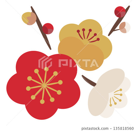 Plum blossoms and buds_3 colors 135818560