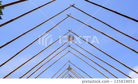 Bamboo Pyramid Framework with Hanging Industrial Style Lamps 135819053