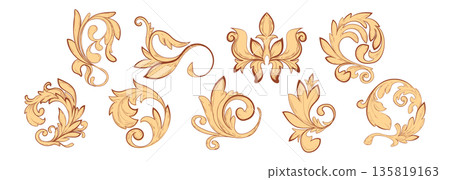 Golden baroque frame ornaments set 135819163