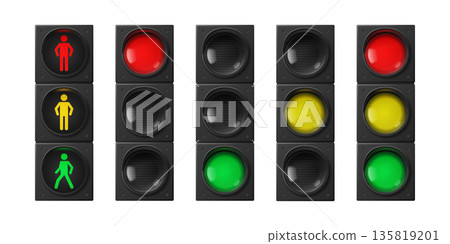 3D street traffic lights set isolated on background 135819201