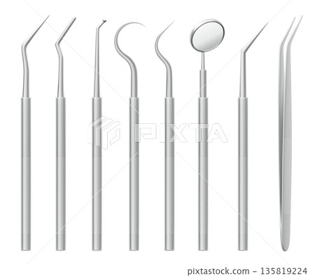 3D dental care tools set isolated on white 3D dental care tools set isolated on white 135819224