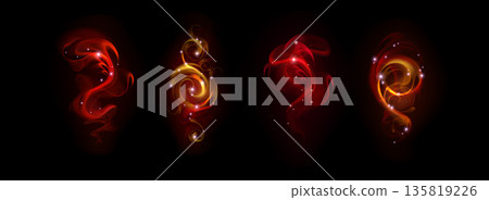Magic red light swirls set isolated on black Magic red light swirls set isolated on black 135819226