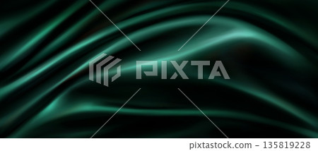 Green silk fabric texture with smooth waves 135819228