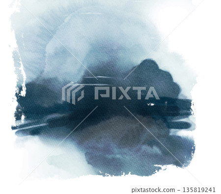 Moody Blue Watercolor Landscape Wash Vector Moody Blue Watercolor Landscape Wash Vector 135819241