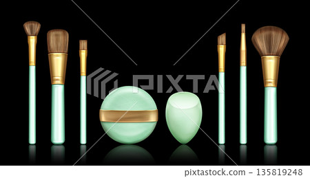 Makeup brush and sponge set isolated on black 135819248