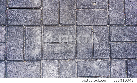 Top View of Gray Paving Block Pattern Texture on the Ground Background 135819345