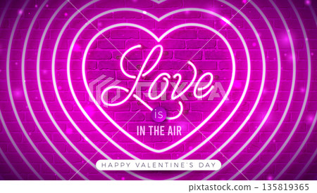 Happy Valentine's Day Banner Design with Glowing Neon Light Love Typography Letter on Brick Wall Background. Vector Wedding and Romantic Love Valentine Theme Illustration for Flyer, Greeting Card Happy Valentine's Day Banner Design with Glowing Neon Light Love Typography Letter on Brick Wall Background. Vector Wedding and Romantic Love Valentine Theme Illustration for Flyer, Greeting Card 135819365
