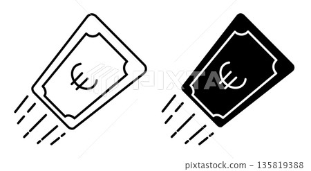Linear icon. Euros rising up on stock market trading. Simple black and white vector isolated on white background 135819388