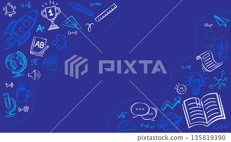Education doodle icons on corner frame blue background. Education doodle icons on corner frame blue background. 135819390