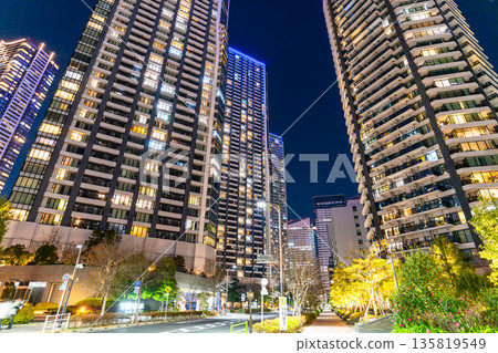 東京灣地區塔樓大廈的“東京”夜景 135819549