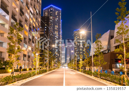 東京灣地區塔樓大廈的“東京”夜景 135819557